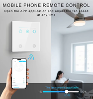 Interrupteur mural intelligent tactile WiFi Tuya, contrôleur de vitesse de ventilateur de plafond, télécommande via application, compatible avec Alexa et Google Home Assistant