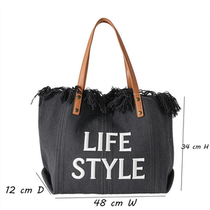 Bolsos de Playa Personalizados con Letras Bordadas, Bolsos de Hombro de Lona para Mujer, con Borlas, Casuales, con Forro de Poliéster Sólido - Product Image 2
