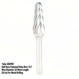 Fresa Rotativa Cónica de Punta Esférica Ttake Ab8700, Diámetro de 12.7 mm, Longitud de 32 mm, Corte Z6, para Perforación de Metal - Product Image 2