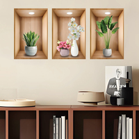 Autocollants muraux adhésifs pour décoration de salon vase 3d plante verte