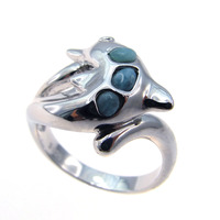 Anneau de nombril en larimar, anneau de forme ronde en larimar, anneau en pierre de larimar bleue naturelle
