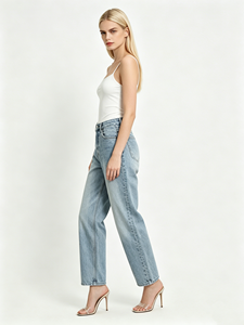 Jean en denim taille haute extensible coupe large pour femme grande taille – Vente directe usine, livraison rapide, faible MOQ 2026 - Product Image 3