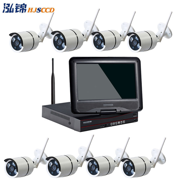Hjsccd Wireless Surveillance Kit 8 Channel Ip Camera With Screen Night Vision Waterproof Outdoor Security System