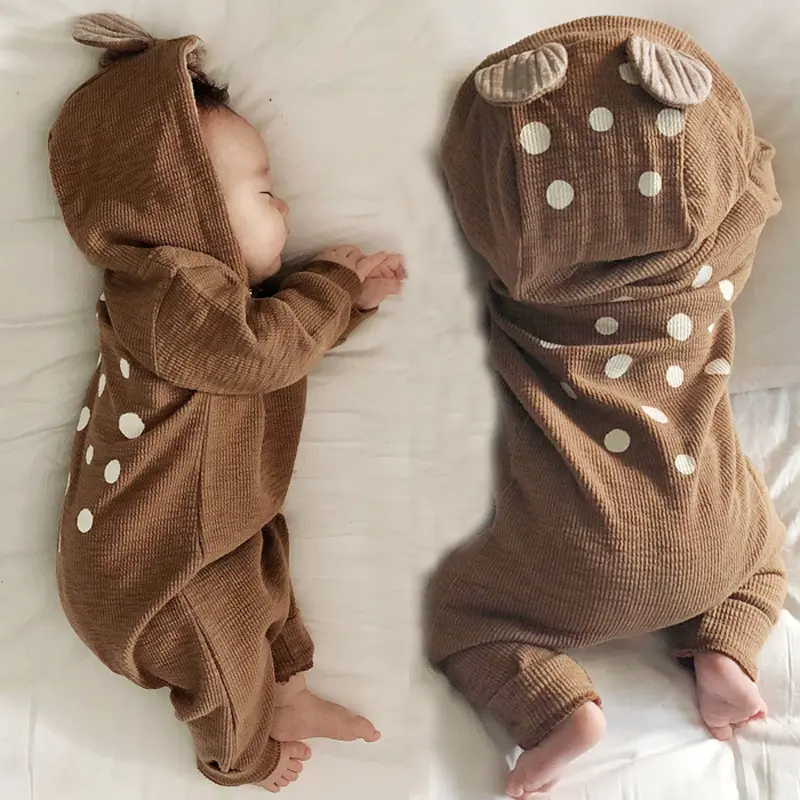 INS Style Factory primavera e outono bebê bonito onesie outwear veados com capuz roupas de bebê Zipper casaco recém-nascido