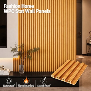 Lames WPC et moulures murales couleur charbon, composite bois-plastique avec grain de bois naturel, résistance aux rayures pour mur de fond de télévision - Product Image 1