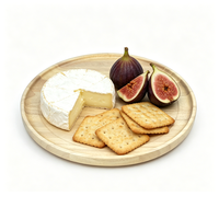 Plateau de service rond en bois d'hévéa Dia35x2cm, finition blanchie, plateau en bois pour aliments, gâteaux, collations, fruits, cuisine et salle à manger