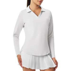 Rdruko Camisa de golf de manga larga para mujer, color blanco, 2XL, elástica, UPF 50+, cuello tipo jersey - Product Image 2
