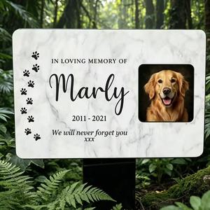 Pierre commémorative personnalisée pour animaux de compagnie en marbre avec photo, marqueur de tombe pour chien personnalisé avec nom et date gravés, <span class=keywords><strong>plaque</strong></span> de <span class=keywords><strong>cimetière</strong></span> imperméable - Product Image 2
