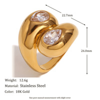 Bague double croix en métal argenté minimaliste, avec pierre CZ goutte d'eau, bijoux entrelacés pour femmes, vente en gros
