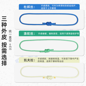 Corde de sécurité d'escalade Camnal 6 mm 1,2 m en polyester haute résistance pour l'entraînement aux nœuds, l'escalade d'arbres et la protection en abseil - Product Image 2