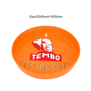 Plateau de service rond en fer blanc rouge avec logo personnalisé, rebord surélevé, pour bière et vin, idéal pour les bars et restaurants - Product Image 4