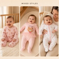 Combinaison bébé en coton 100% MengWu, lot de trois, avec des imprimés variés et mignons et manches longues pour vêtements de nuit pour nouveau-nés
