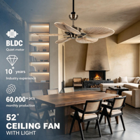 Vente directe usine – Ventilateur de plafond moderne 52 pouces à moteur DC, silencieux, à fréquence variable, télécommandé, 6 vitesses, LED dimmable, pour salon, en métal