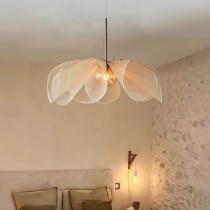 Lampadario Vintage Stile Antico Nordico Giapponese Wabi Sabi con Paralume in Tessuto a Forma di Fiore per Sala da Pranzo o Ristorante - Product Image 2
