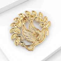 Broche personnalisée en métal en forme de colombe de la paix, en alliage plaqué argent et or, avec strass
