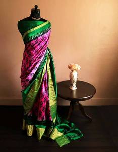 ผ้าส่าหรีไหมพิมพ์ลายแบบขอบอินเดียสำหรับสาวออฟฟิศชุดปาร์ตี้ - Product Image 2