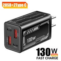 Chargeur mural USB Type-C PD 130W à 4 ports avec prise EU US UK, charge rapide 130W USB-C Quick Charge 3.0 pour téléphone portable