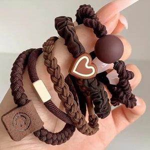 Lot de 5 élastiques à cheveux tendance et exquis, série Dark, motif cœur, design simple et original, pour filles, vente en gros, accessoires pour cheveux - Product Image 5