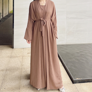 Fabricant de vêtements, ensemble abaya personnalisé pour femmes musulmanes, 2 pièces, robe longue en polyester uni, kimono cardigan, vêtements islamiques - Product Image 5