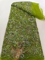 Tissu en dentelle perlée de luxe NI.AI, tissu en tulle à sequins, magnifique dentelle en filet pour robe de mariée ou de soirée