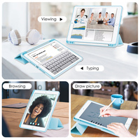 Étui pour iPad 5e et 6e génération 9,7 pouces, étui à rabat en cuir PU à trois volets avec support et porte-crayon, coque arrière en acrylique pour tablette