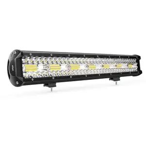 شريط إضاءة LED أبيض كهرمان بمقاس 20 بوصة بقوة 420 واط في صف ثلاثي لمركبات السيارات ولشاحنات الطرق الوعرة