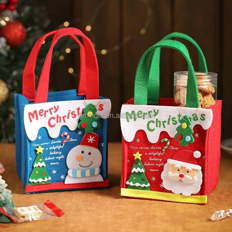 Christmas Candy Bag Gift Felt Xmas Tote Bag wrap Cookies Cakes Party Favors Decor Santa Snowman deer kid Pouch Bag Ornaments