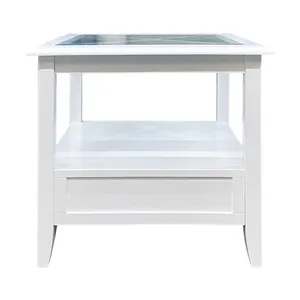 F4176 <span class=keywords><strong>Table</strong></span> d'Appoint Croix en Verre avec Tiroir Blanc/Noir/Couleur Personnalisable, 60x60x55cm pour Salon Chambre - Product Image 5