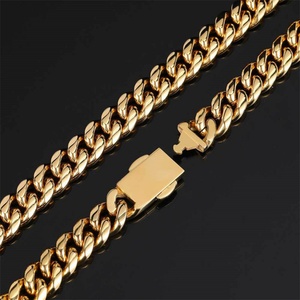 Hip Hop <b>Titanium</b> Steel Necklace 12mm Spring Buckle Stainless Steel Round Grinding Gold Cuban <b>Chain</b> Bracelet for Men - Product Image 4