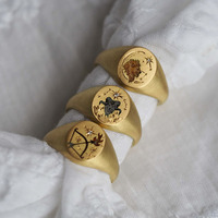 Chevalière en acier inoxydable avec 12 zircons colorés, signe d'étoile du zodiaque, anneau d'horoscope