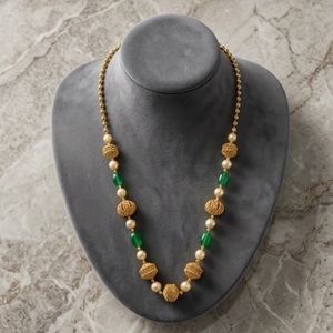 Collier Mala antique en argent 925 avec perles vertes et accents de perles, bijoux ethniques traditionnels pour femmes - Product Image 4