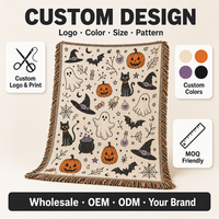 Couverture de canapé douce à motif personnalisé, tapisserie tissée en polyester et coton, couverture d'Halloween pour la décoration, vente en gros