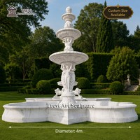 Fontaine de jardin de luxe en marbre à trois niveaux avec lions, Caryatides et bassin festonné – Fontaine d'eau extérieure pour hôtels et villas – Vente en gros, personnalisation OEM