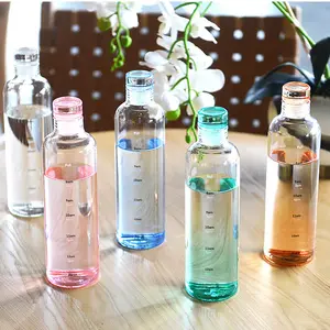 Customized milk tea cups motivational glass water bottle with time maker 500ml clear colored high borosilicate glass