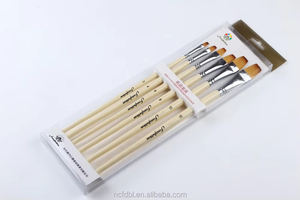 Juego de Pinceles de Nailon Dorados de Cabeza Redonda y Plana para Artistas, 6 Piezas, Mango de Madera, Pinceles para Pintura Acrílica y al Óleo - Product Image 6