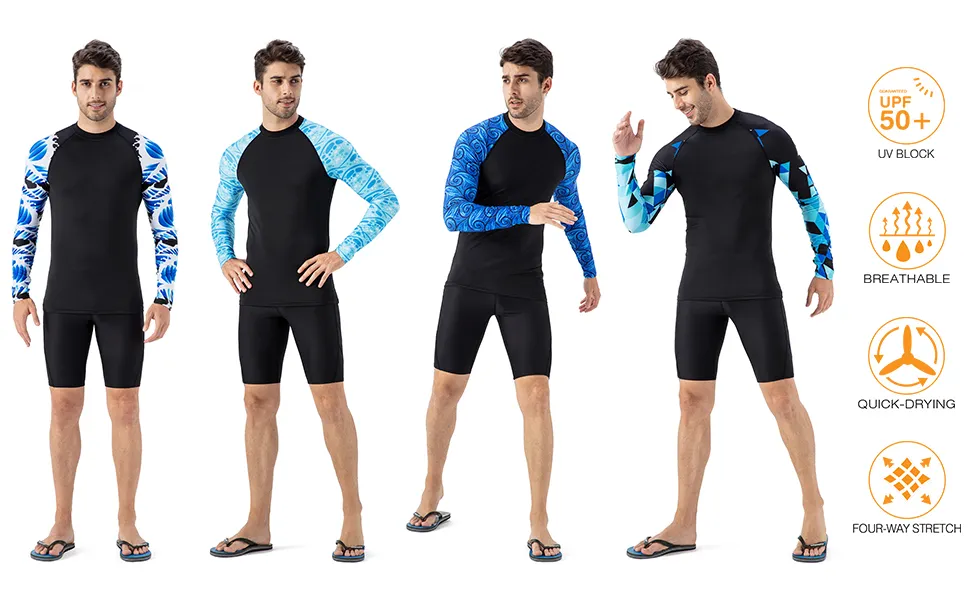 Camisetas de natación para hombre y mujer, camisas de manga larga con logo personalizado, protección uv, protección contra sarpullido, surf, venta al por mayor