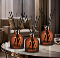 Diffuseur de parfum d'ambiance de luxe en verre ambré avec décoration dorée en métal, bouteilles vides scellées au liège de 3,5-4,2 oz, 20 bâtonnets diffuseurs, design unique pour la maison