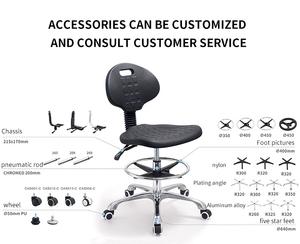 كرسي مختبر ESD مع رغوة بو قطب الصناعية أسفل مسند الظهر كرسي مختبر كرسي مختبر مع مسند الظهر ومسند للقدمين - Product Image 2