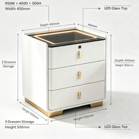 Table de chevet intelligente de luxe à 3 tiroirs avec lumière ambiante LED en verre, serrure à code, armoire de rangement pour chambre à coucher, mobilier d'hôtel