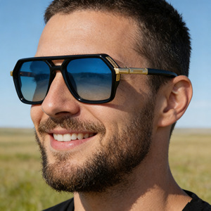 Men's Tiyo ABB0360 Polygonal Sunglasses Black <b>Frame</b> Metal <b>Plastic</b> UV400 PC Lens Outdoor Driving Sun Protection - Product Image 1