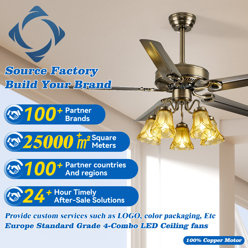 Vintage Rustic Style Metal Body LED Ceiling Fan Lamp with 5 Iron Blades and Remote Control Switch Ventilador De Techo Con Luz