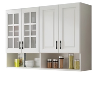 Armoires murales de cuisine blanches avec portes shaker et grille en verre, armoires supérieures modulaires sur mesure, prêtes pour évier, design moderne, rangement et présentation