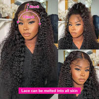 Wig Rambut Asli Brasil Deep Wave Lace Frontal Transparan HD 180% Density untuk Wanita Kulit Hitam