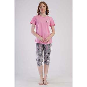Conjunto de pantalón capri y top de cuello redondo KADIN P.SUPREM O YAKA KISA KOL ETEGI OVAL - Rosa - Rosa - Product Image 2