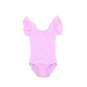 저렴한 아기 소녀 플러터 슬리브 바디 수트 핑크 맞춤 디자인 소녀 레오타드 체조 키즈