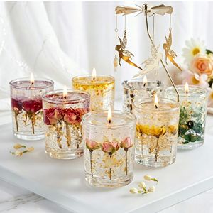 투명 유리컵 건조 장미꽃잎 반수제 젤리 스타일 왁스 창의적인 향초 - Product Image 2