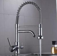 Robinet de cuisine 3-en-1 avec douchette extractible et robinet d'eau potable, mitigeur de cuisine à col de cygne et double bec