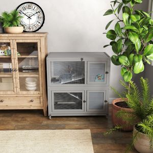 DB clapier à lapin en bois à deux étages intérieur/extérieur résistant aux intempéries cage à lapin maison pour lapins et poulets poulailler - Product Image 1