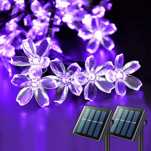 Solar LED Plastic Cherry Blossom Floral Fairy Flower String Lights IP65 Waterproof for Christmas Wedding Bedroom Outdoor Garden