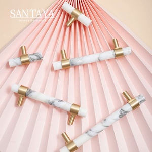 Santaya 拉丝黄铜拉手 厨房橱柜拉手 卧室衣柜抽屉把手 家具大理石拉手 - Product Image 2